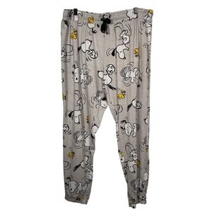 Snoopy Pajama Pants Peanuts Gray Joggers Woodstock Print XL Lounge Pants Sleep